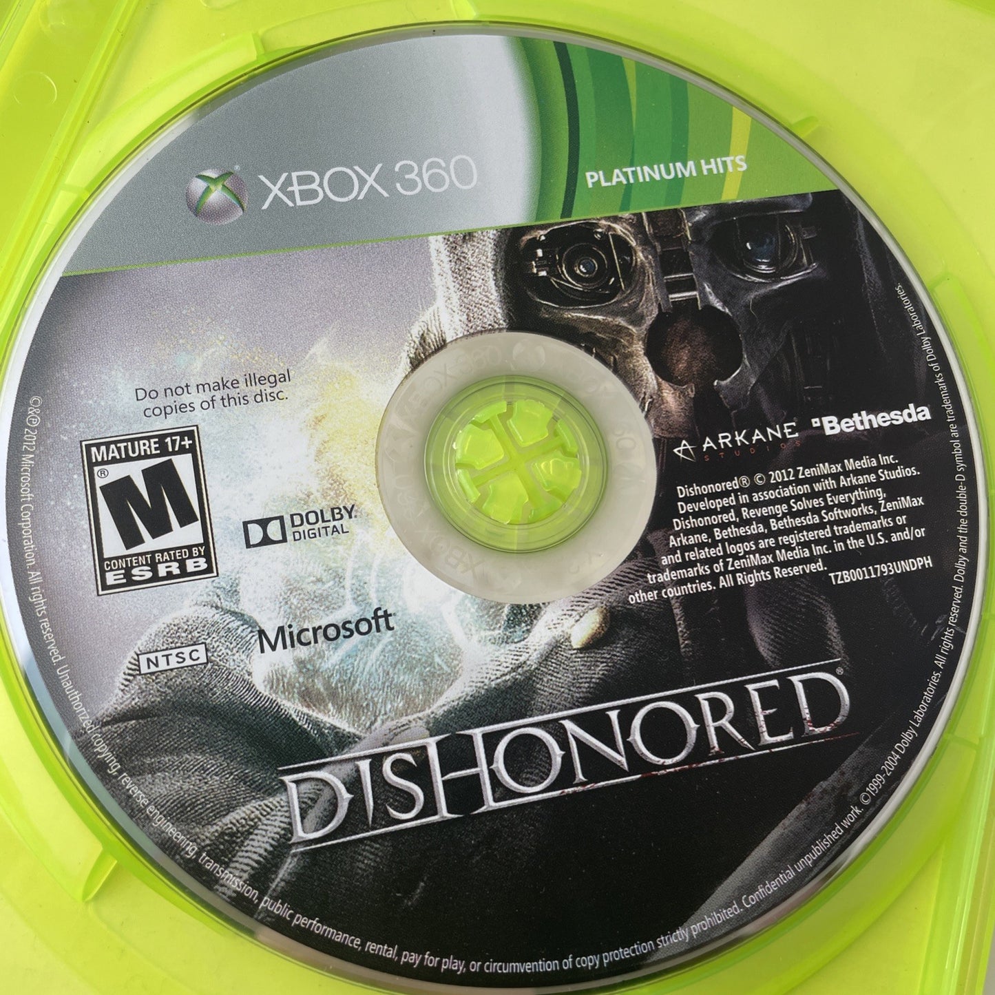 Dishonored (Xbox 360) No Manual Action Game VG Disc Platinum Hits