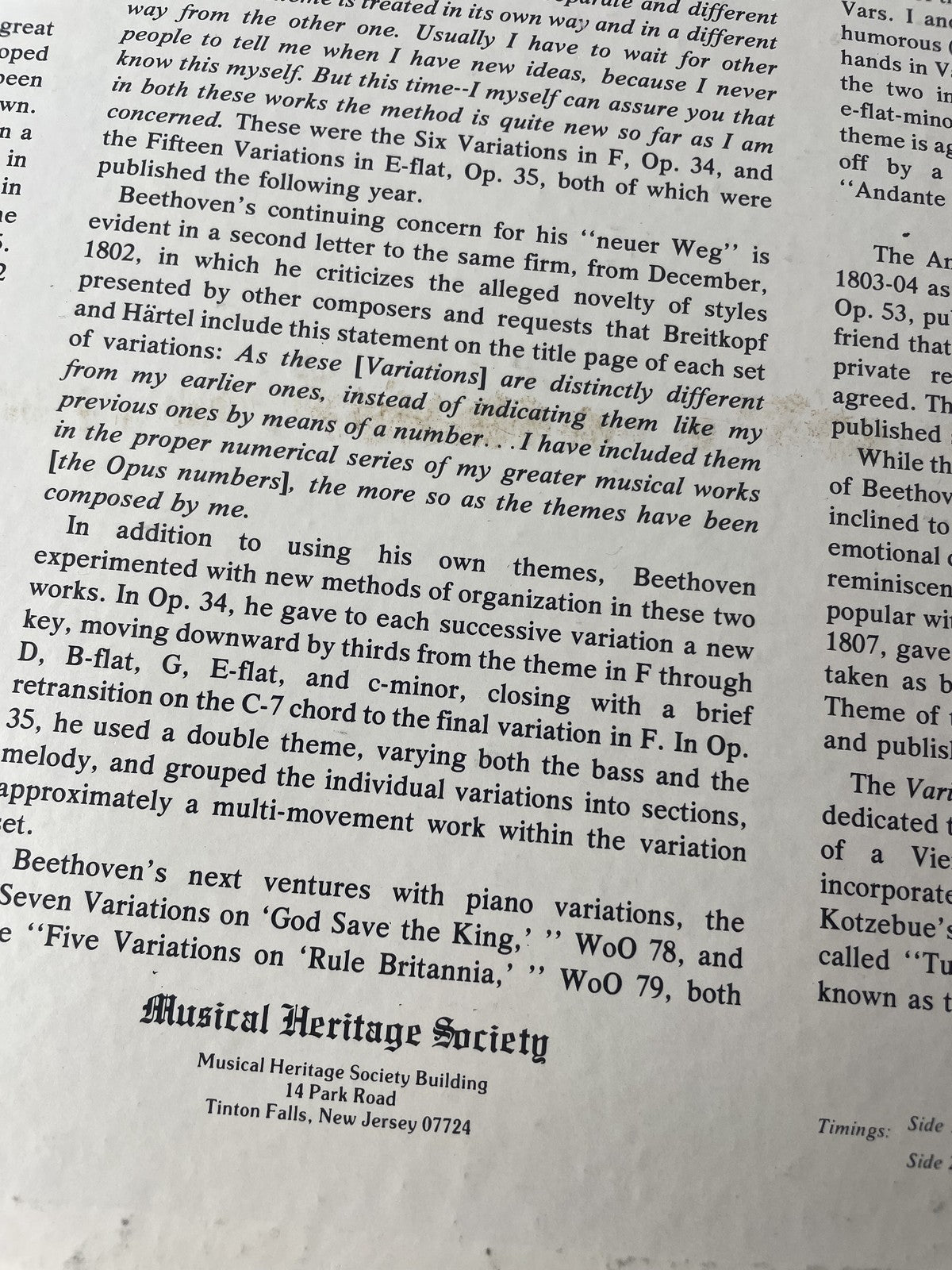 Vintage Richter Beethoven Vinyl LP MHS 3946 Classical Piano Variations Op 34 35
