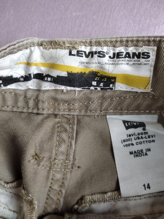 Levi's Cargo Shorts Boys 14 Beige Twill Flat Front Flap Pockets Cotton Casual