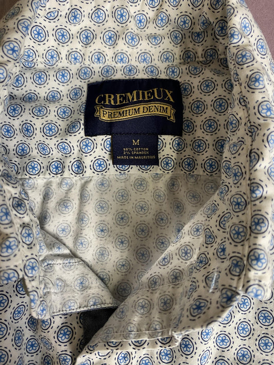 Cremieux Shirt Mens Medium White Blue Geometric Button Up Long Sleeve Stretch