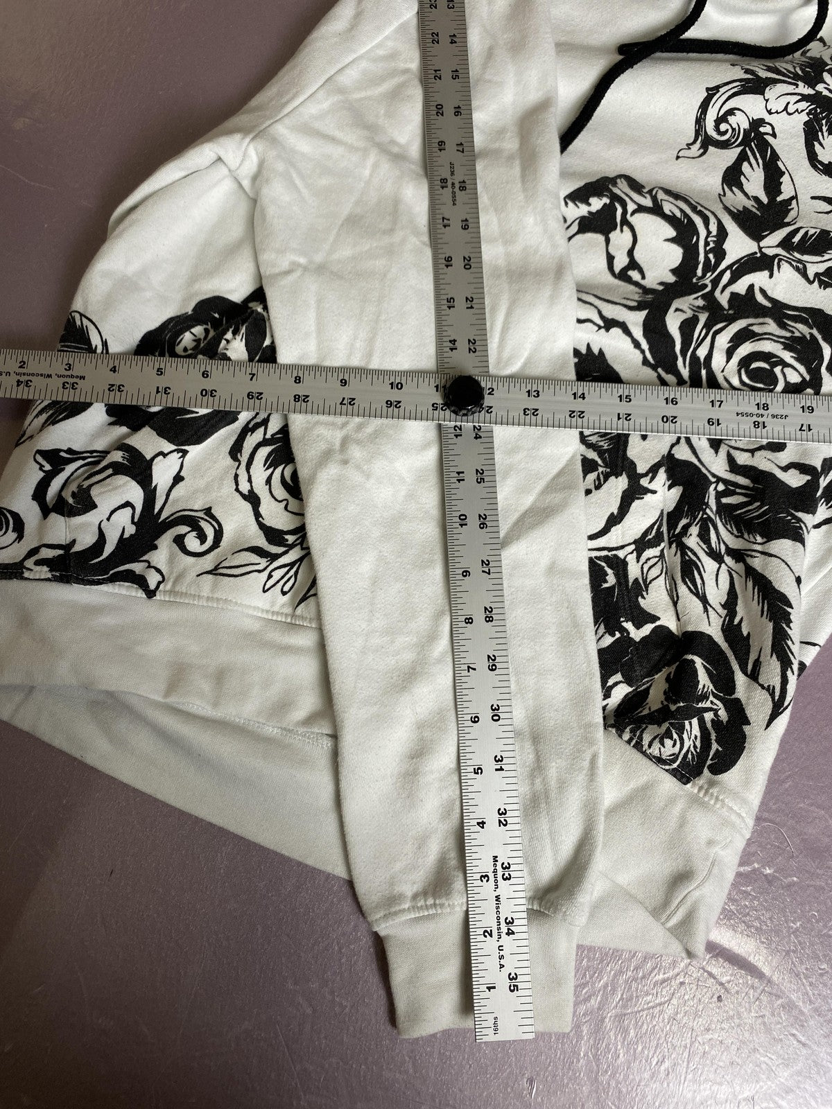 UPSTANDERS Hoodie Sweatshirt Mens Small White Floral Rose Graphic Fleece