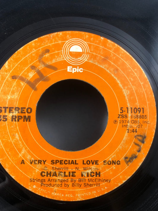 Charlie Rich 45 RPM Record-A Very Special Love Song VG see pics