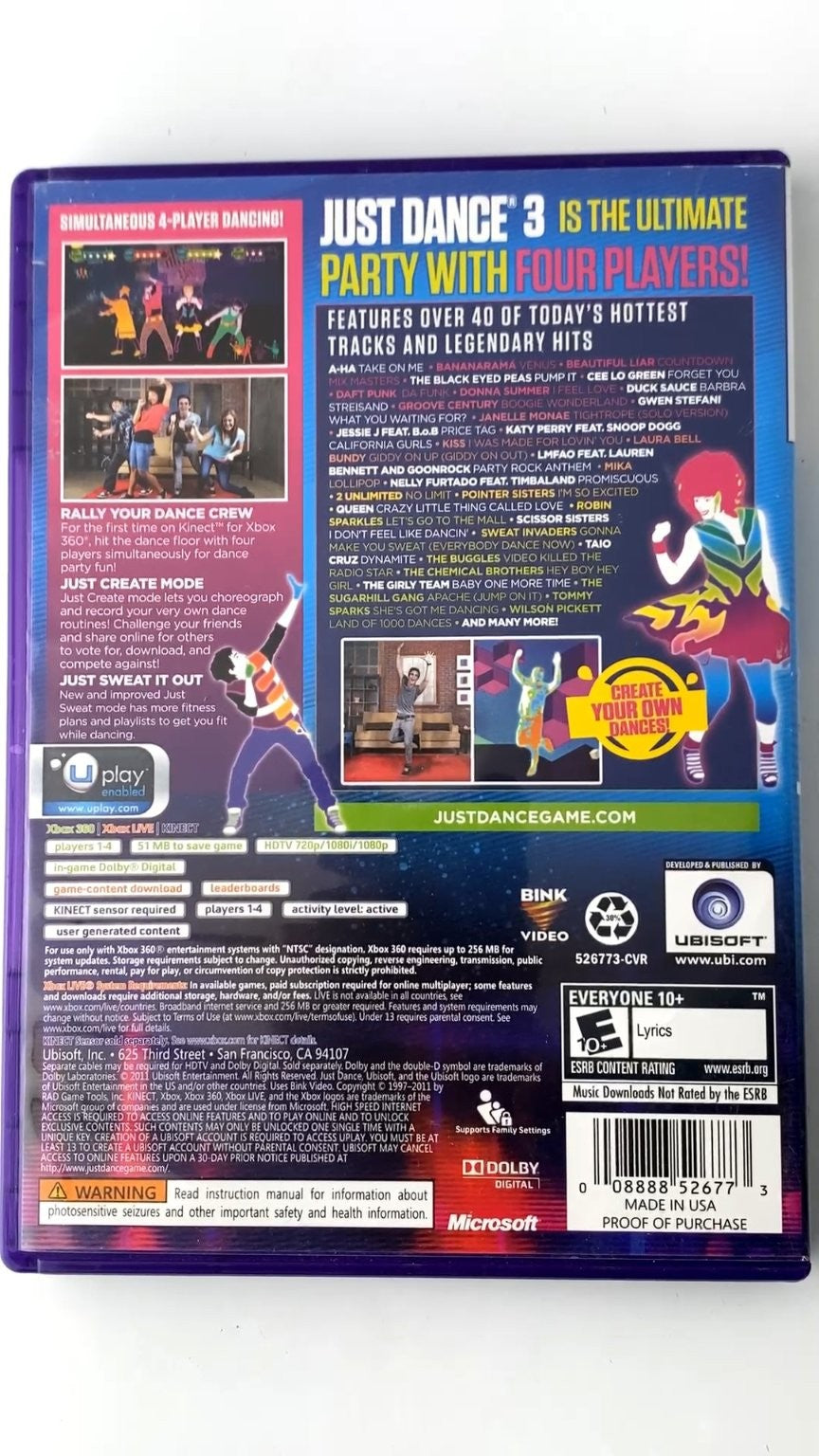 Just Dance 3 Xbox 360 Kinect Video Game Multiplayer Dance Hits