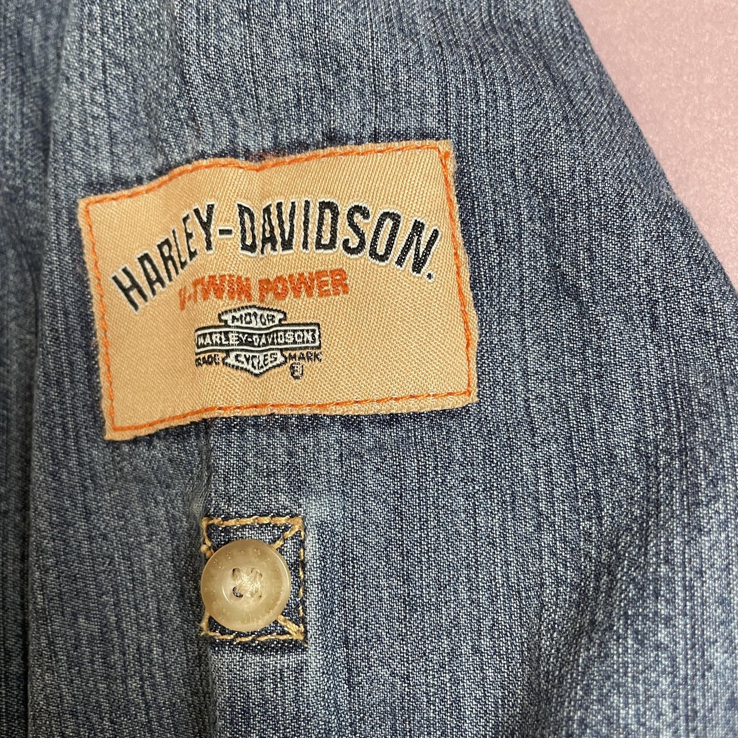 Harley-Davidson Shirt Womens XS Blue Denim Button Down Long Sleeve Western Logo