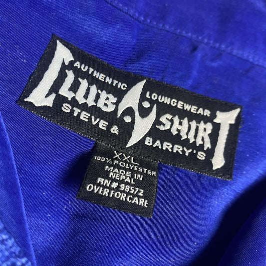 Steve & Barry's Club Shirt Mens 2XL Blue Tribal Flame Button Up Short Sleeve