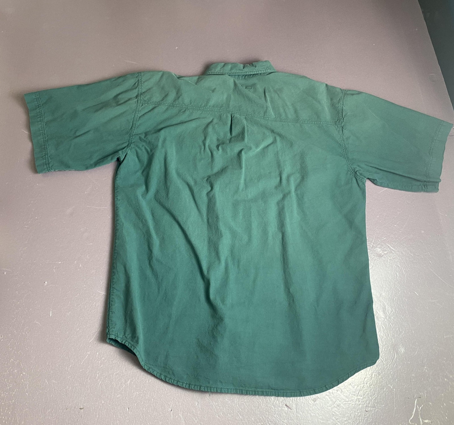 Vintage Bugle Boy Co Shirt Mens Large Green Button Down Short Sleeve Casual 90s