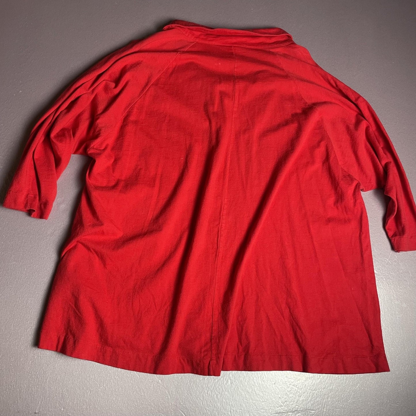 Paul Et Duffier Shirt Womens Medium Red Button Front 3/4 Sleeve Cotton Top Boxy