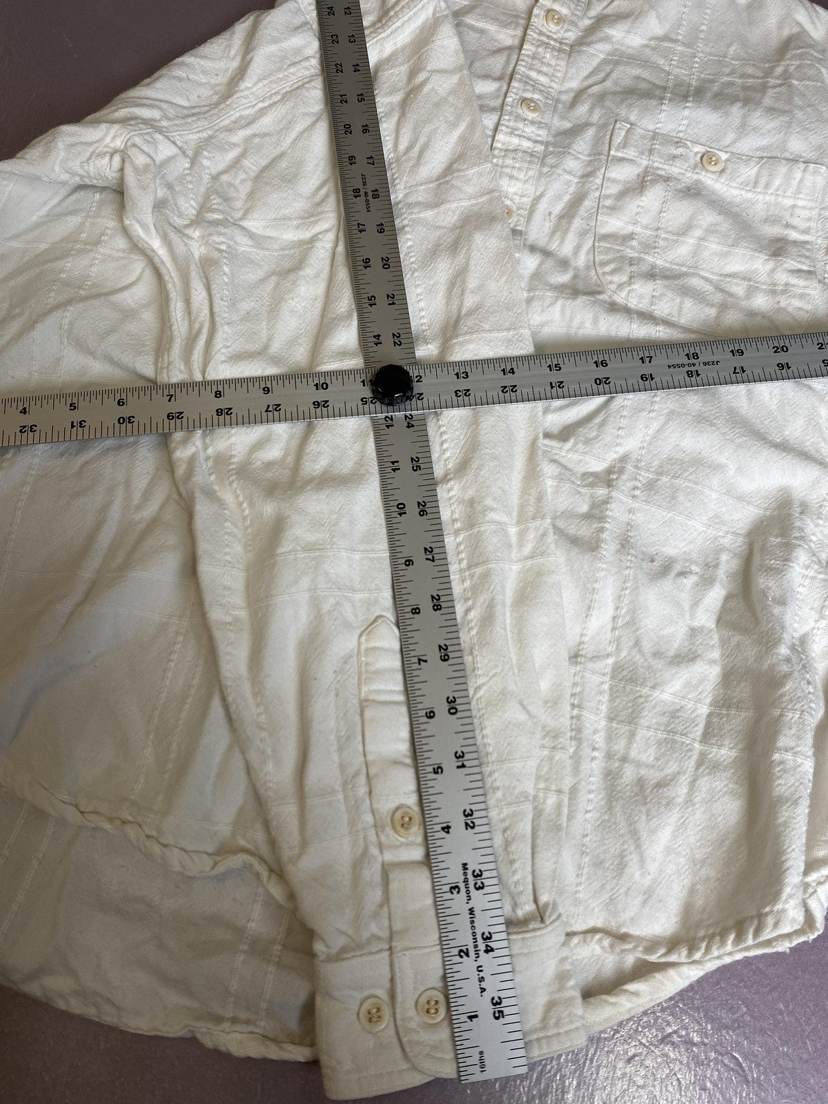 Picánte! Shirt Mens Large White Handwoven Band Collar Button Up Long Sleeve