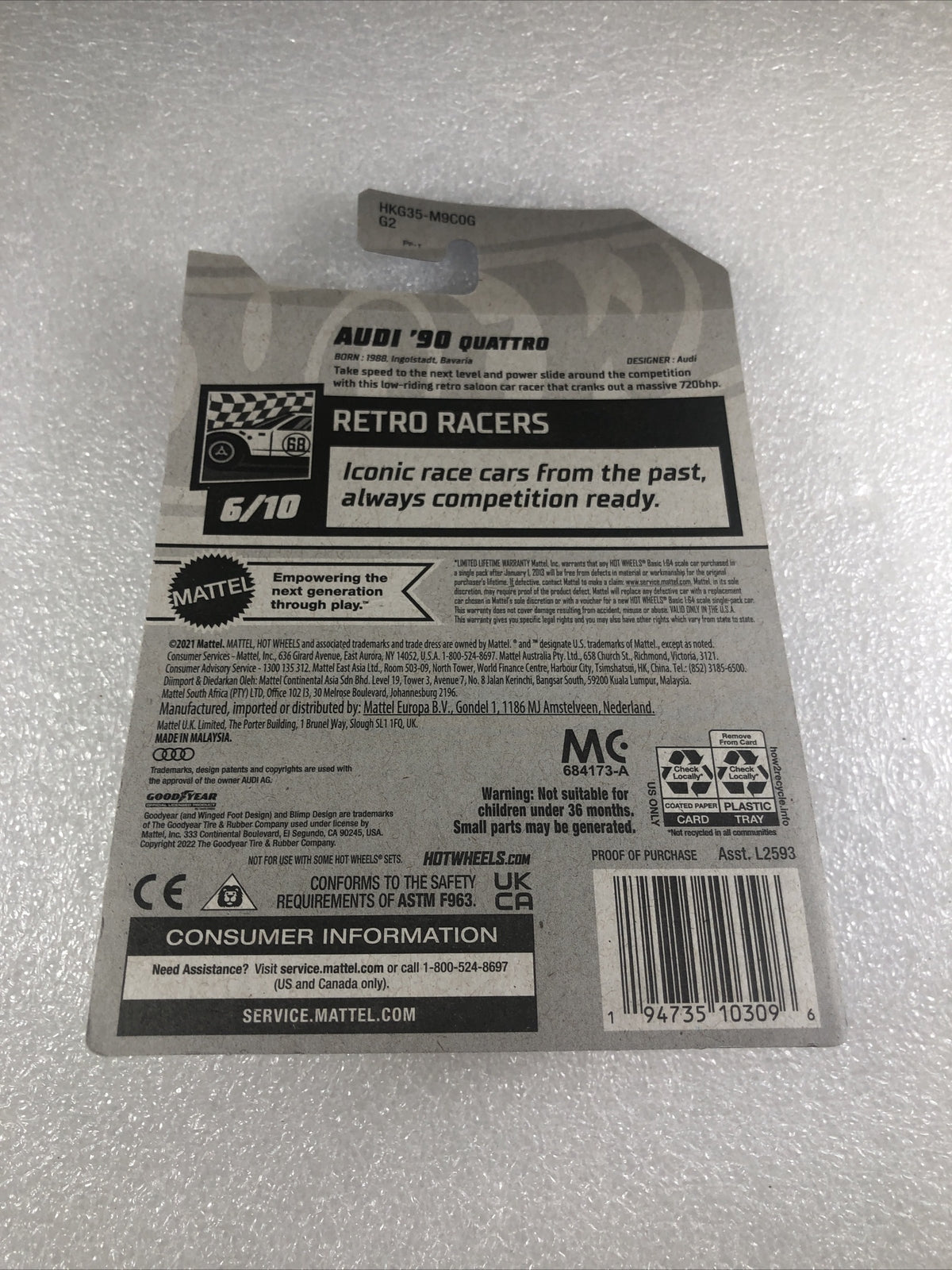 Hot Wheels Audi '90 Quattro White #77 - 2023 Retro Racers