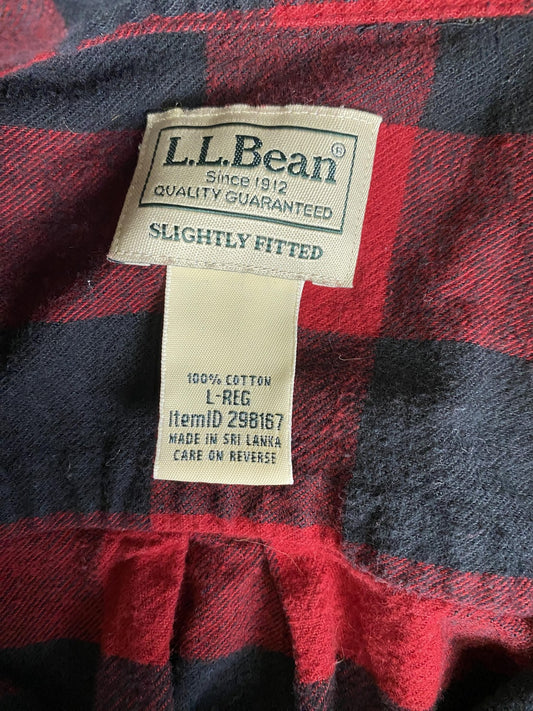 L.L. Bean Shirt Mens Large Red Plaid Flannel Button Front Long Sleeve Casual