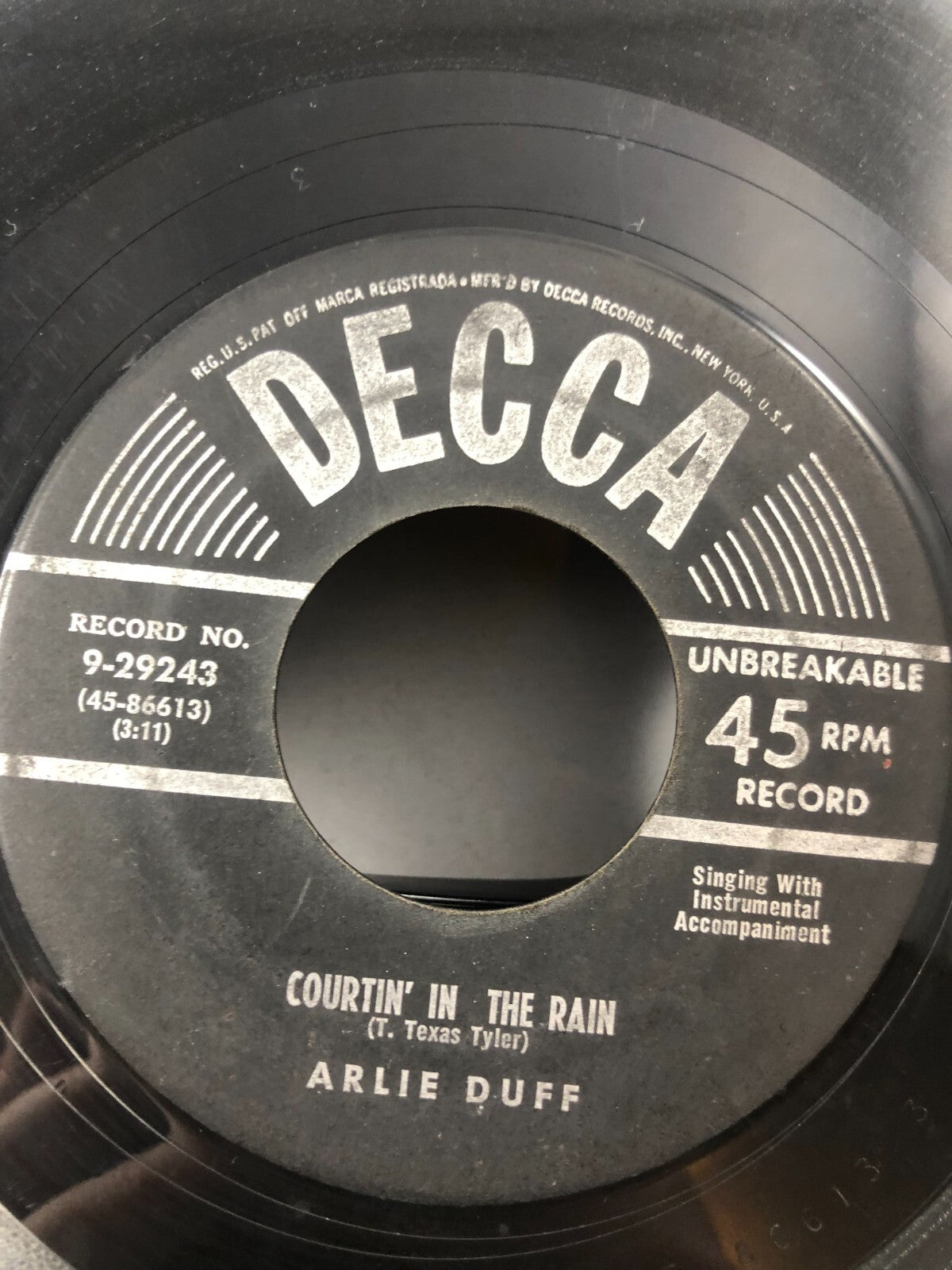 '54 Hillbilly Bopper 45 ARLIE DUFF Courtin' In The Rain DECCA G