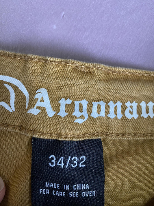 Argonaut Jeans Mens 34x32 Gold Distressed Skinny Slim Stretch Denim Pants