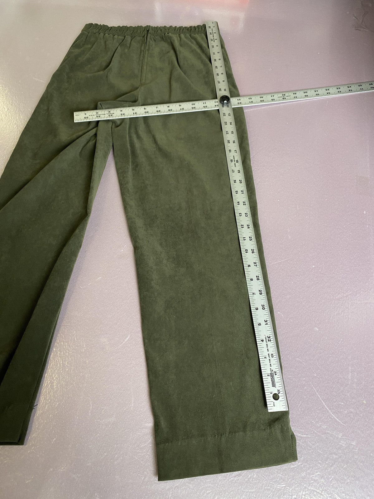 Dress Pants Womens 10 Green Microfiber Pull On Elastic Waist Straight Leg