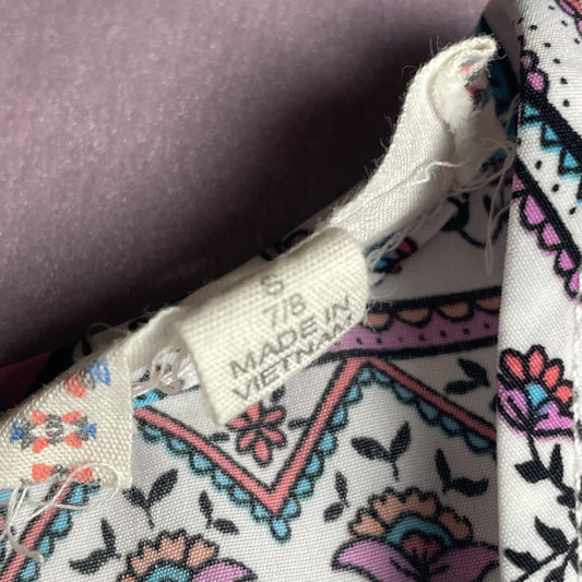 Pink Republic Dress Girls Small 7/8 White Purple Boho Aztec Print Short Sleeve