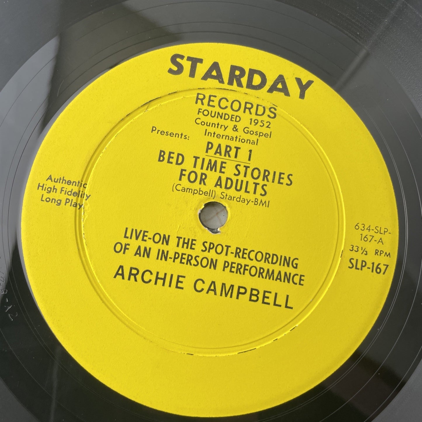 Archie Campbell LP ~ Bedtime Stories For Adults~ Starday SLP 167 Vinyl