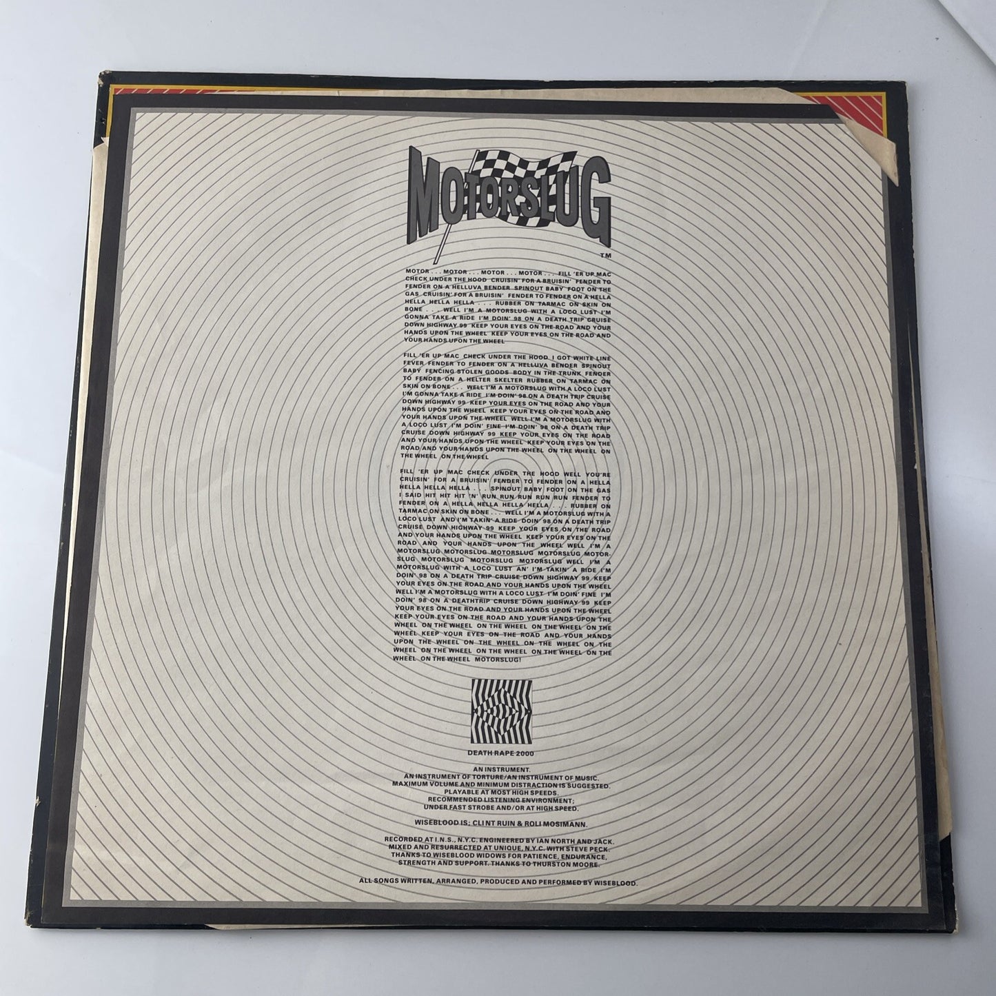 12" 45RPM SINGLE~ WISEBLOOD~ 1985~ MOTORSLUG~ CANADA IMPORT
