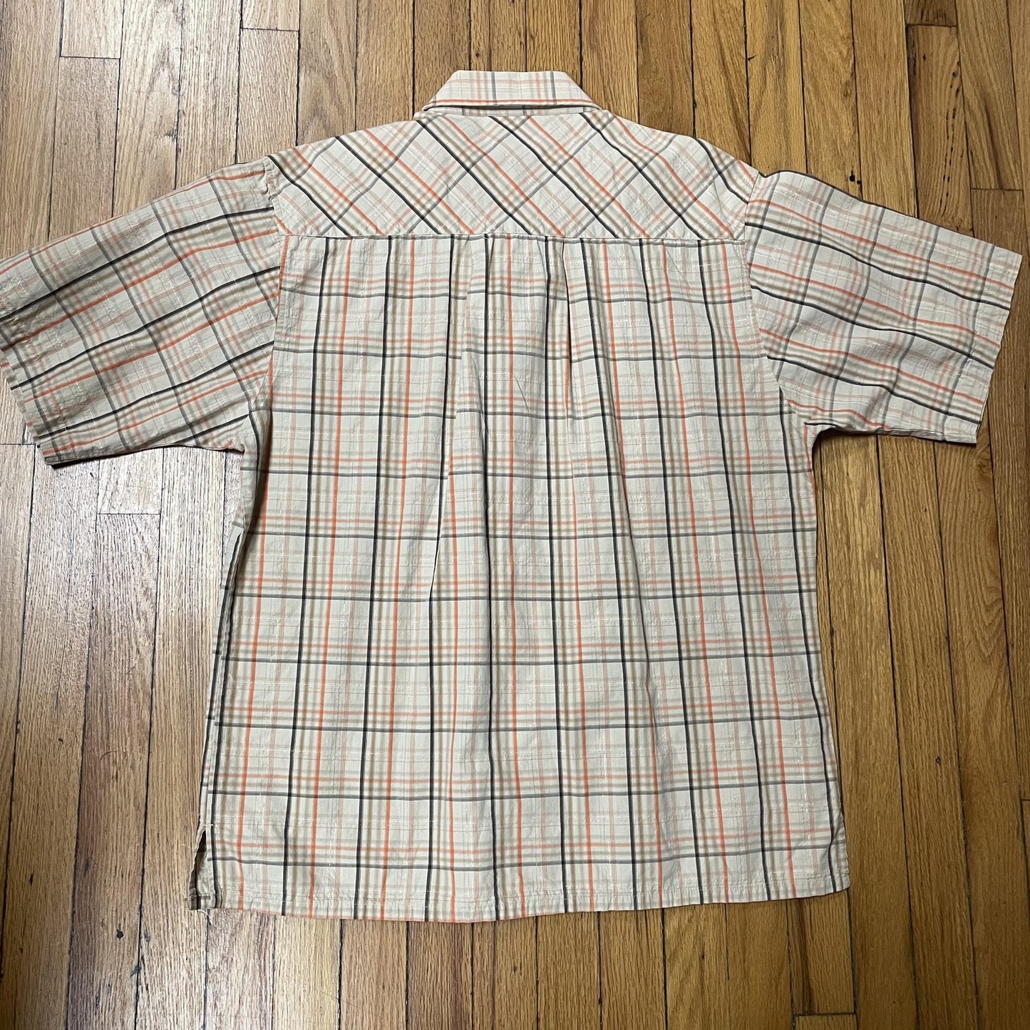 Southpole Shirt Mens Medium Orange Beige Plaid Short Sleeve Button Up Casual