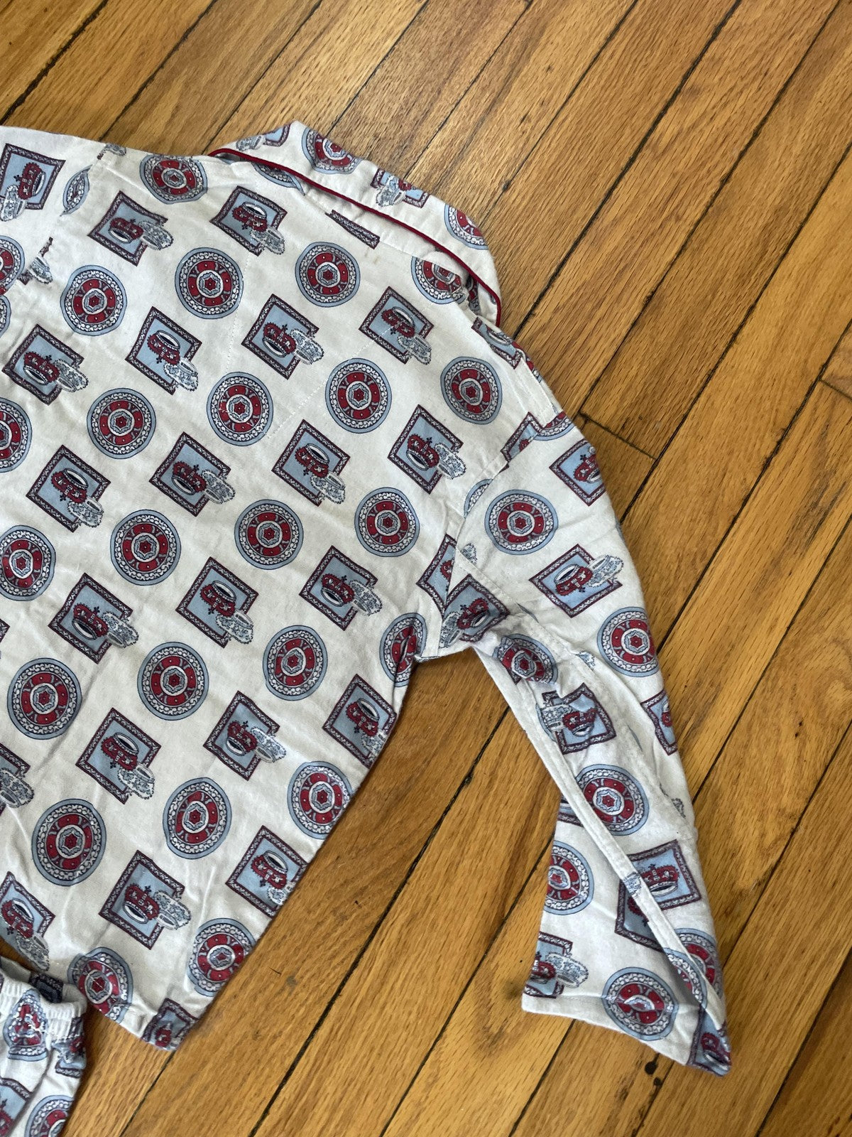 Vintage KenBarry Pajama Set Boys Medium Crown Print Button Up Sleepwear 60s