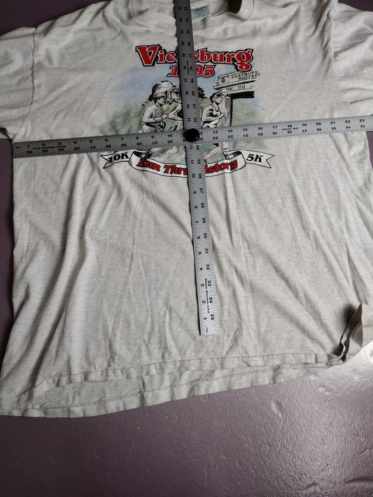 Vintage Vicksburg Run Thru History Shirt Mens XL Gray Long Sleeve 10K 5K 90s