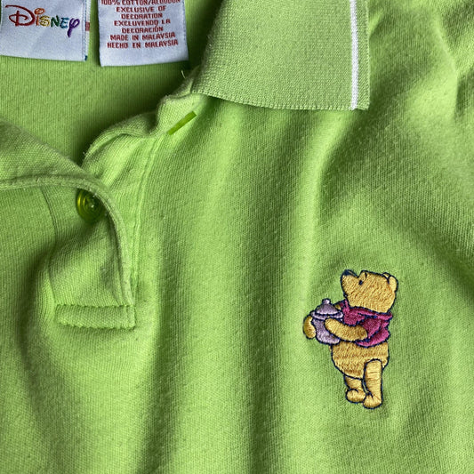 Disney Winnie the Pooh Shirt Womens Large Green Sleeveless Polo Top Embroidered