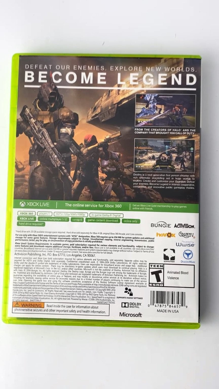 Destiny Xbox 360 Video Game Online Multiplayer Shooter