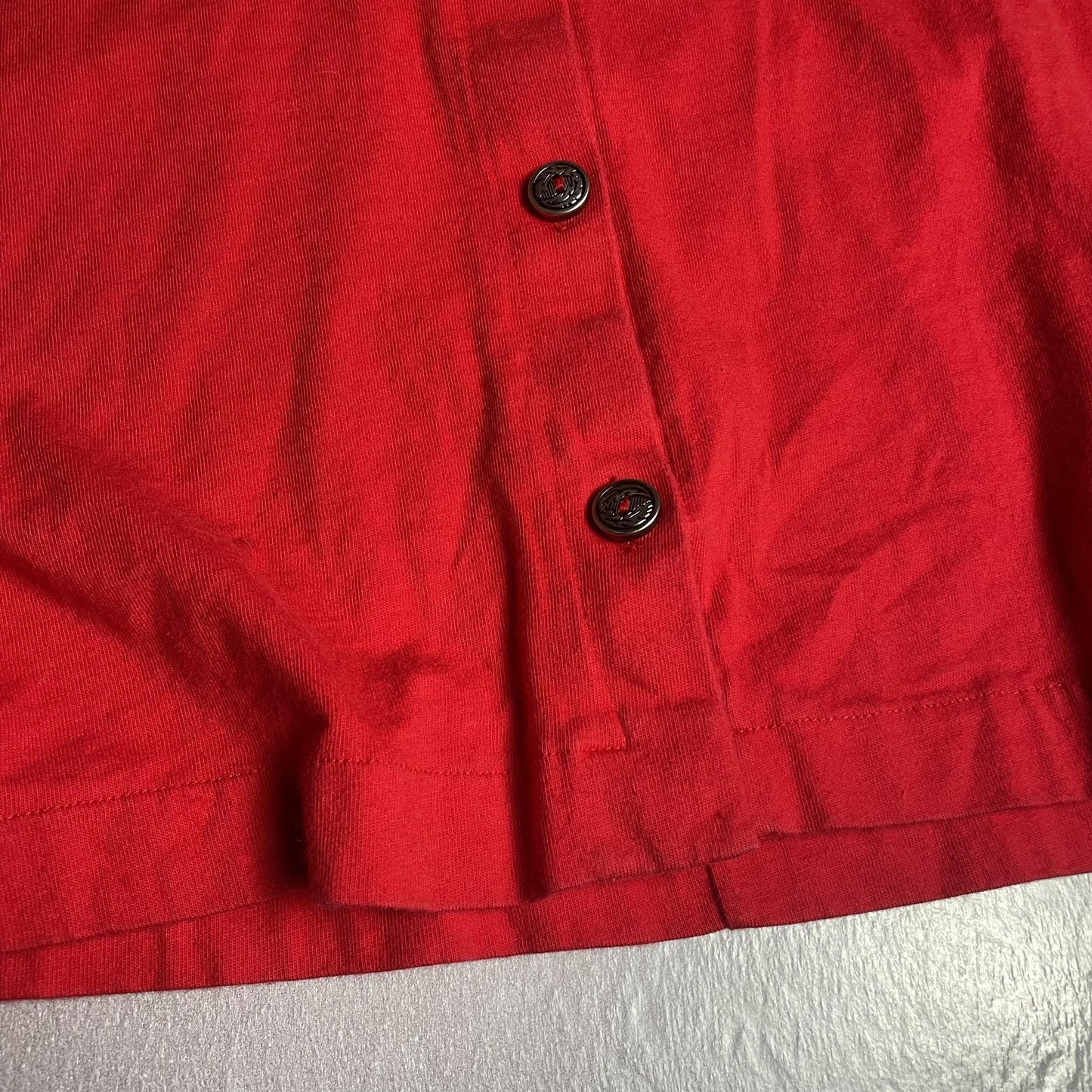 Paul Et Duffier Shirt Womens Medium Red Button Front 3/4 Sleeve Cotton Top Boxy