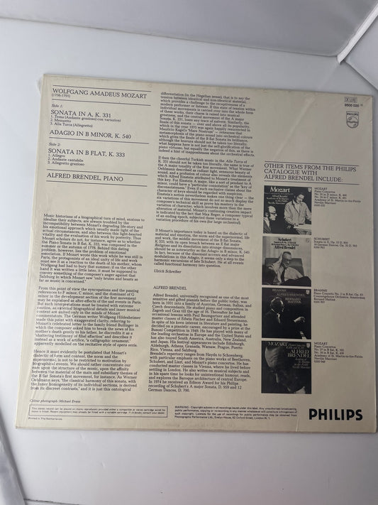 Vintage 1975 Mozart Piano Sonatas K.331 K.333 Adagio K.540 Alfred Brendel Vinyl