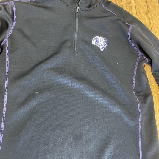 Black Quarter Zip Pullover Mens Large Purple Trim Athletic Long Sleeve Performan