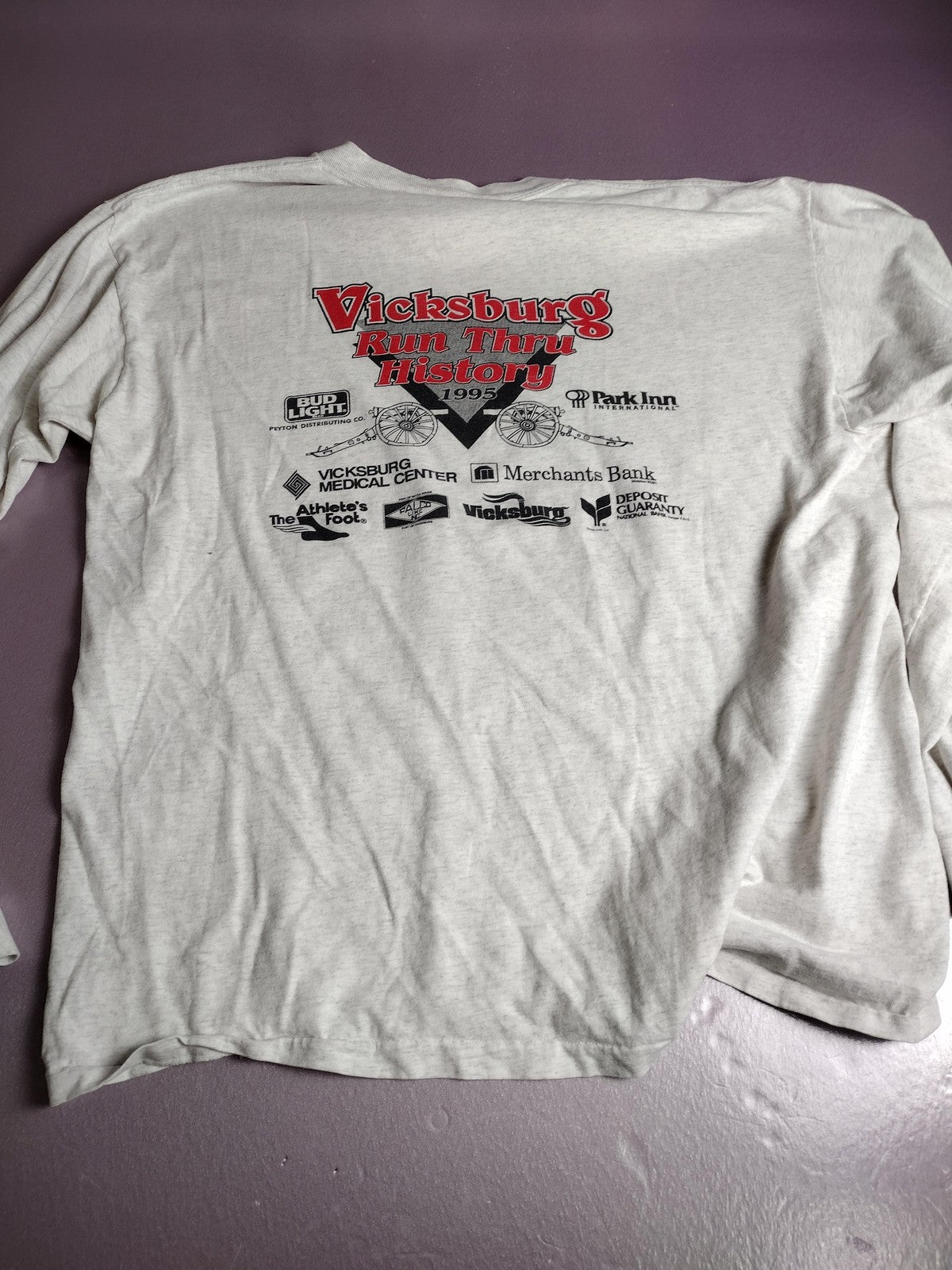 Vintage Vicksburg Run Thru History Shirt Mens XL Gray Long Sleeve 10K 5K 90s