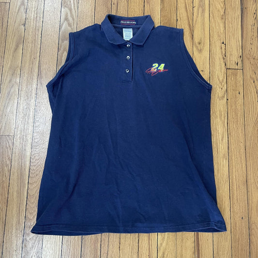 Vintage Jeff Gordon Shirt Mens XL Navy Blue NASCAR Racing Sleeveless Polo 90s