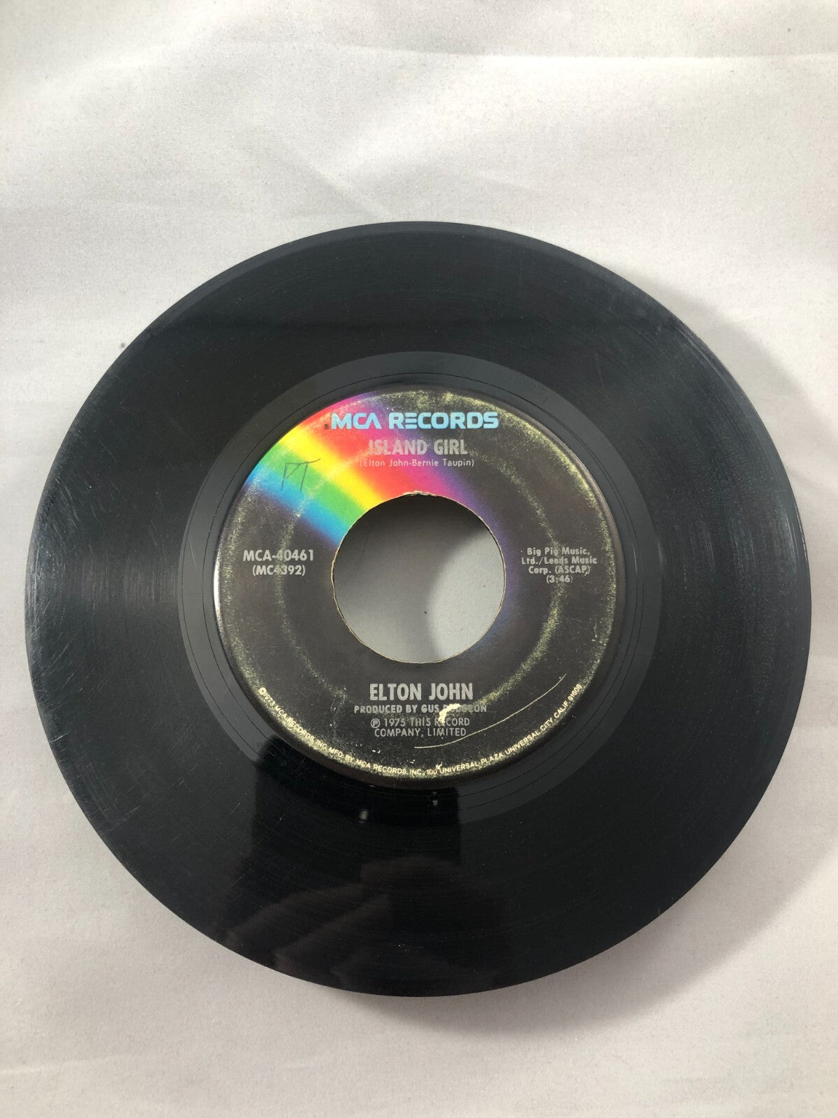 Elton John Island Girl / Sugar On The Floor 45 1975 MCA 40461 G+