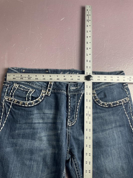 L.A. Idol USA Capri Jeans Juniors 15 Blue Medium Wash Rhinestone Studded Denim