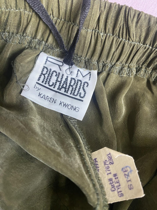 R&M Richards Shirt Pants Set Womens 8 Green Rayon 2 Piece Elastic Waist Casual