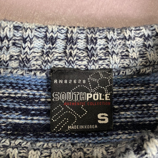 Southpole Sweater Mens Small Blue Gray Striped Knit Pullover Crewneck Korea
