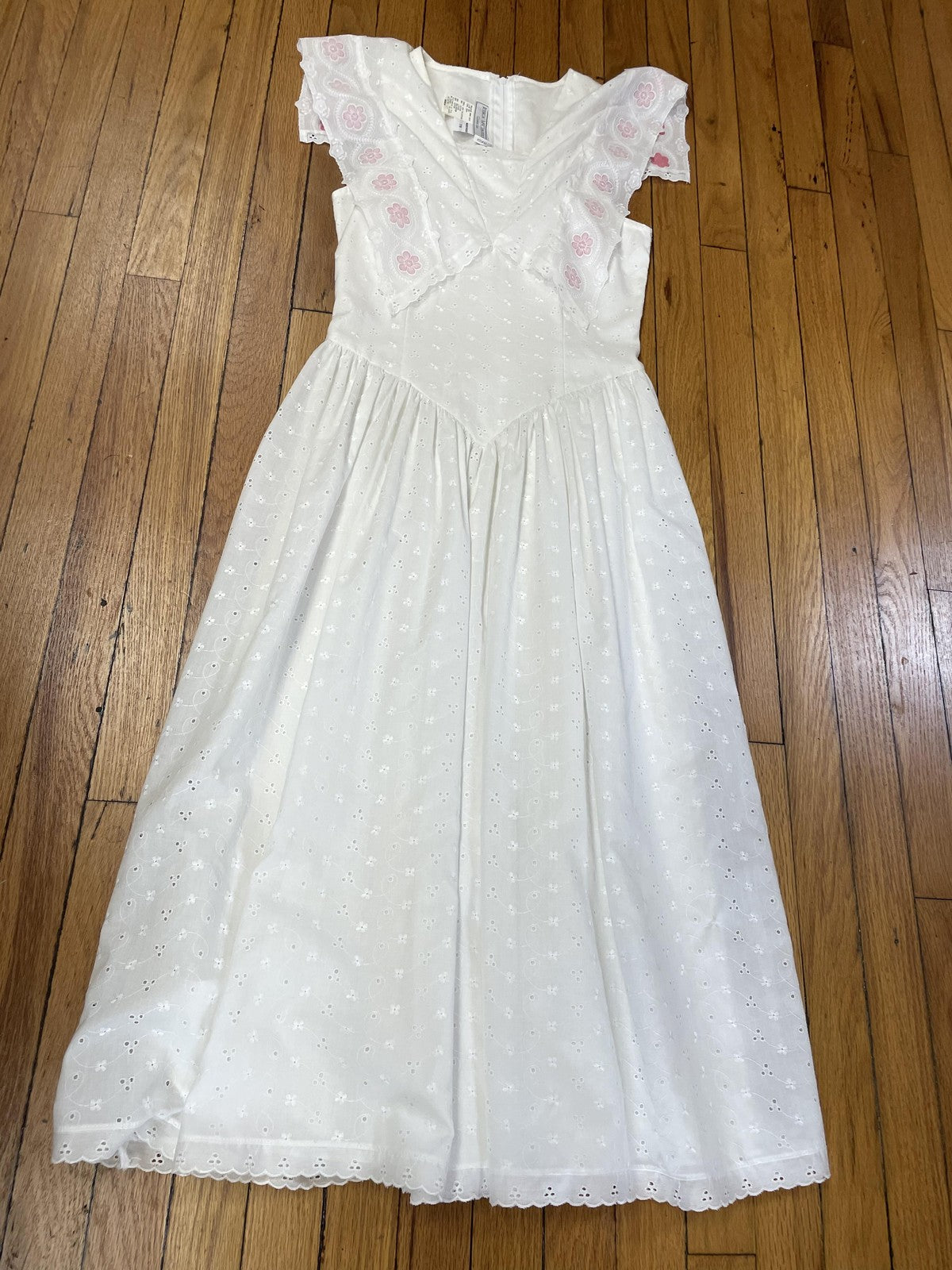 Vintage Gunne Sax Jessica McClintock Dress Womens 7/8 White Eyelet Lace USA