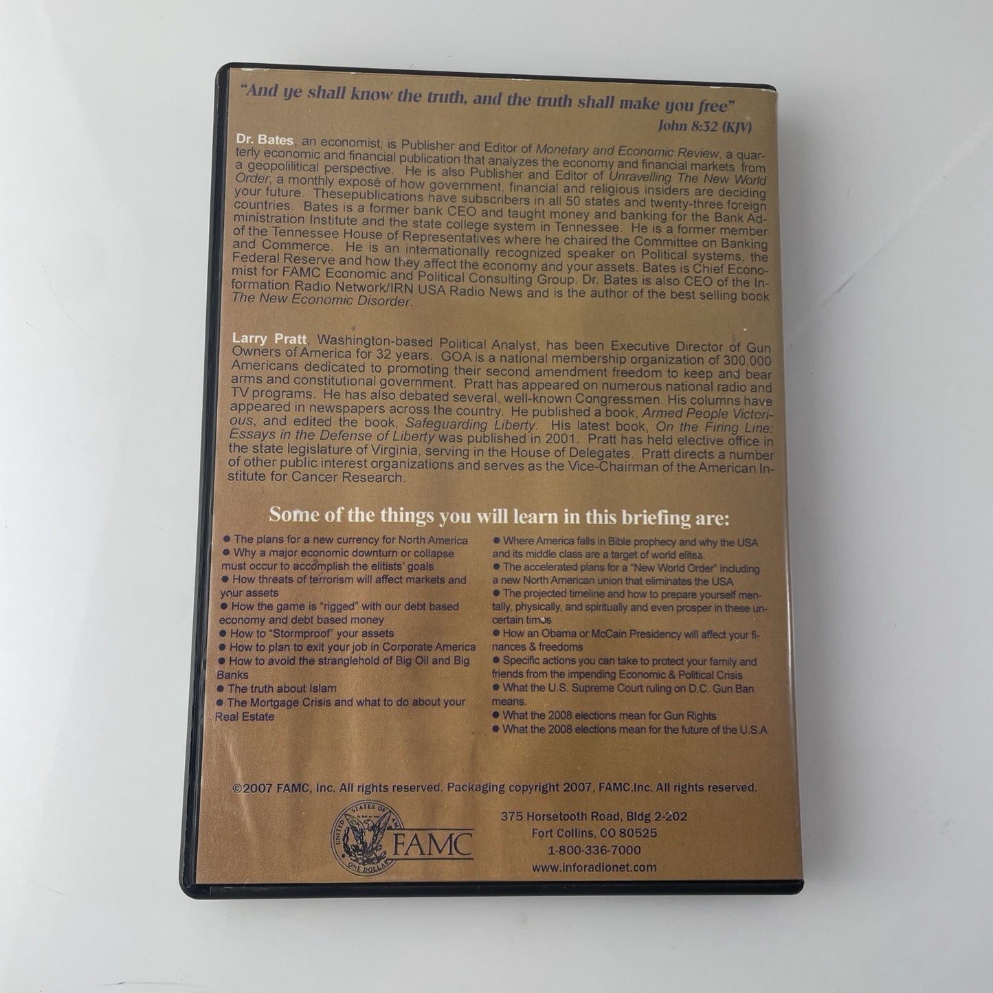 Economic and Political Crisis with Dr. Larry Bates and Pratt - 3 DVD set Obscur
