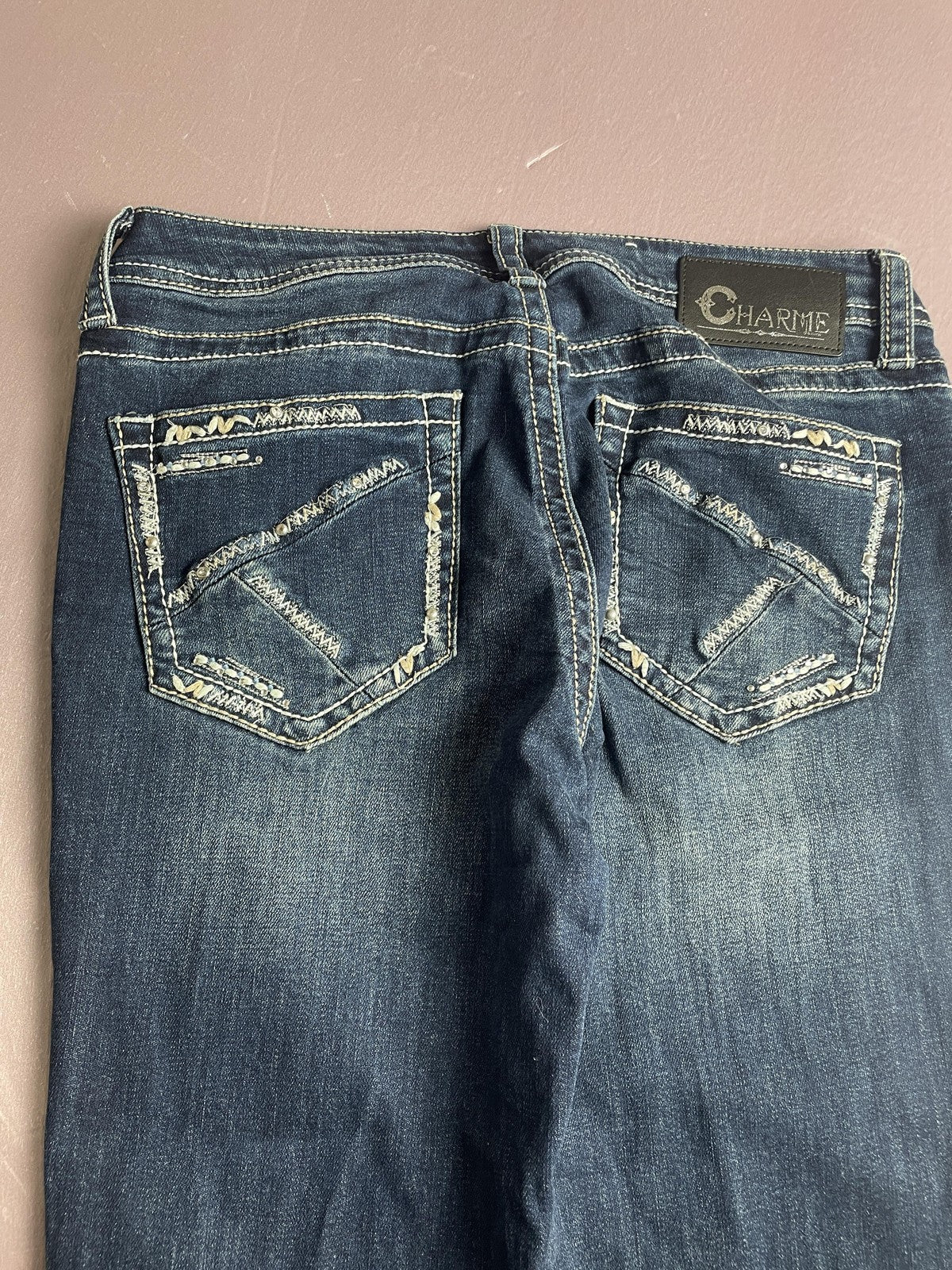 Charme Jeans Womens 27 Blue Bootcut Embroidered Distressed Medium Wash Denim