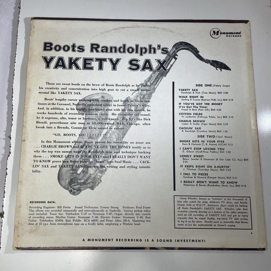 Boots Randolph's Yakety Sax! Vinyl LP Stereo JAZZ Monument Fast SHIPPING