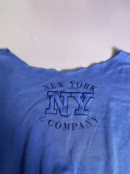 New York & Company Sweatshirt Womens 2XL Blue Boat Neck NY Graphic Pullover