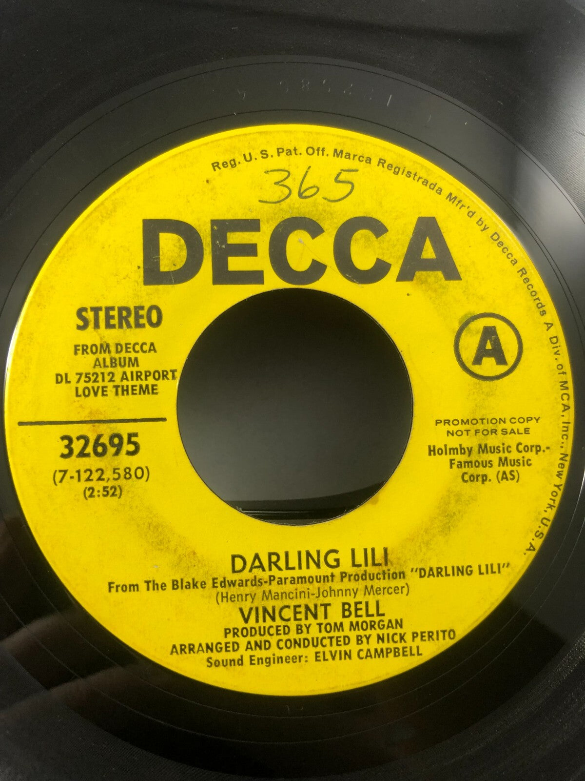 VINCENT BELL - DARLING LILI \ NIKKI DECCA PROMO 45 RARE PROMO VG