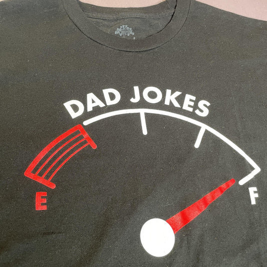 Dad Jokes Shirt Mens Large Black Funny Graphic Fuel Gauge Humor Tee T-Shirt