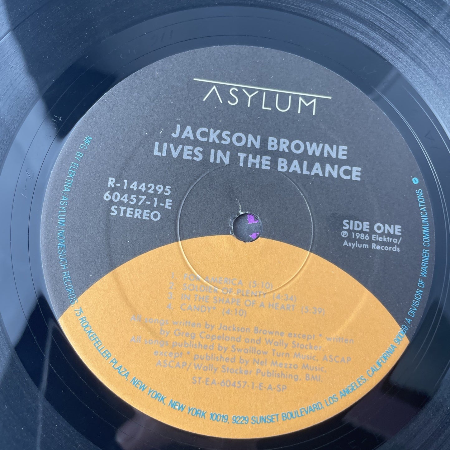 Jackson Browne Lives In The Balance LP 1986 ASYLUM~60457-1-E Vinyl Record