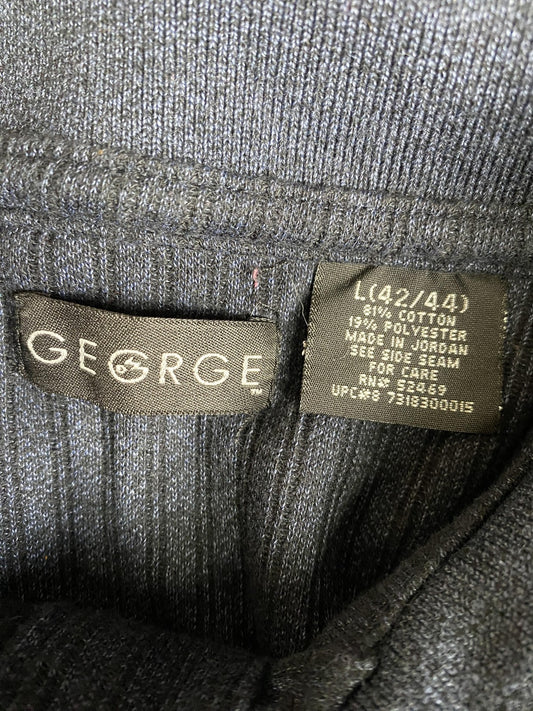 George Polo Shirt Mens Large Gray Long Sleeve Ribbed Striped Collared Casual