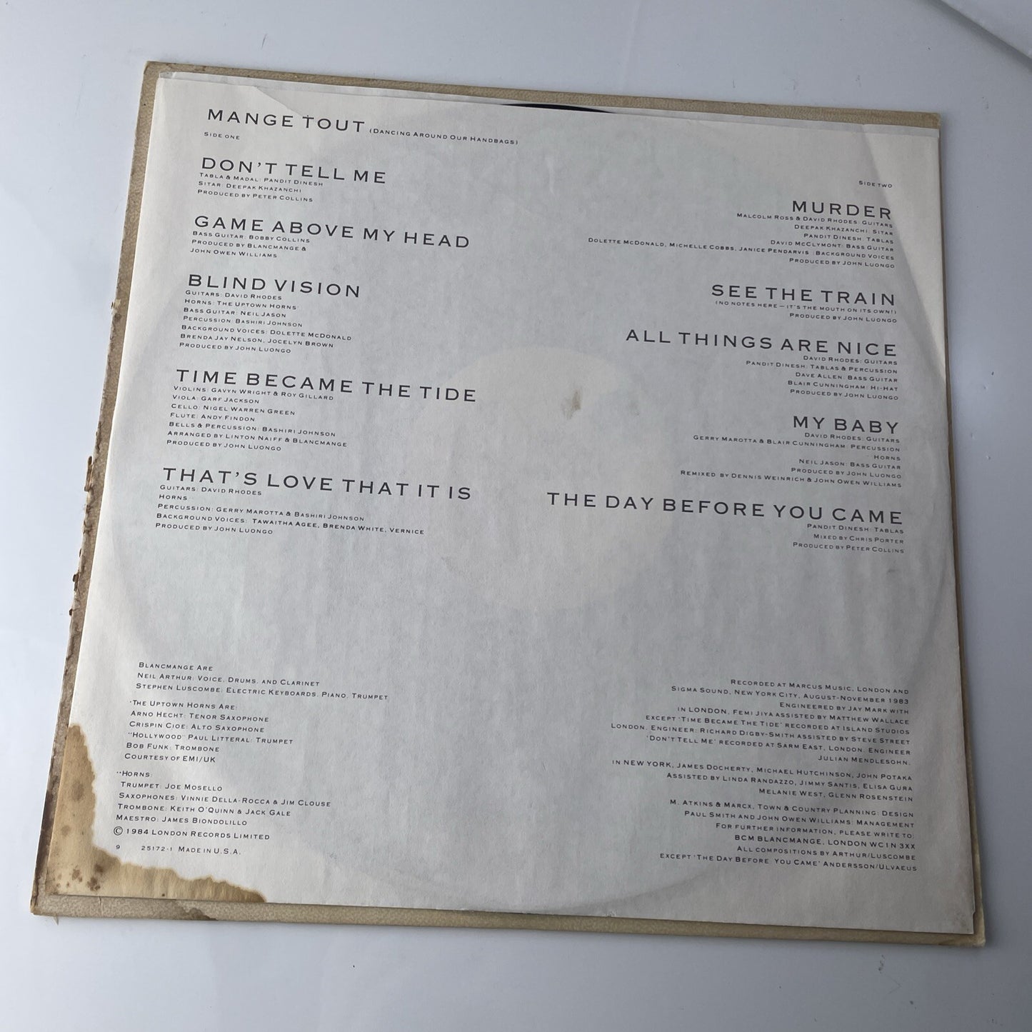 BLANCMANGE - Mange Tout - 1984 - Vinyl LP - Sire - 25172-1 - VG