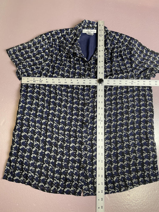 Sag Harbor Shirt Womens Medium Blue Black Abstract Print Button Front Lined Top