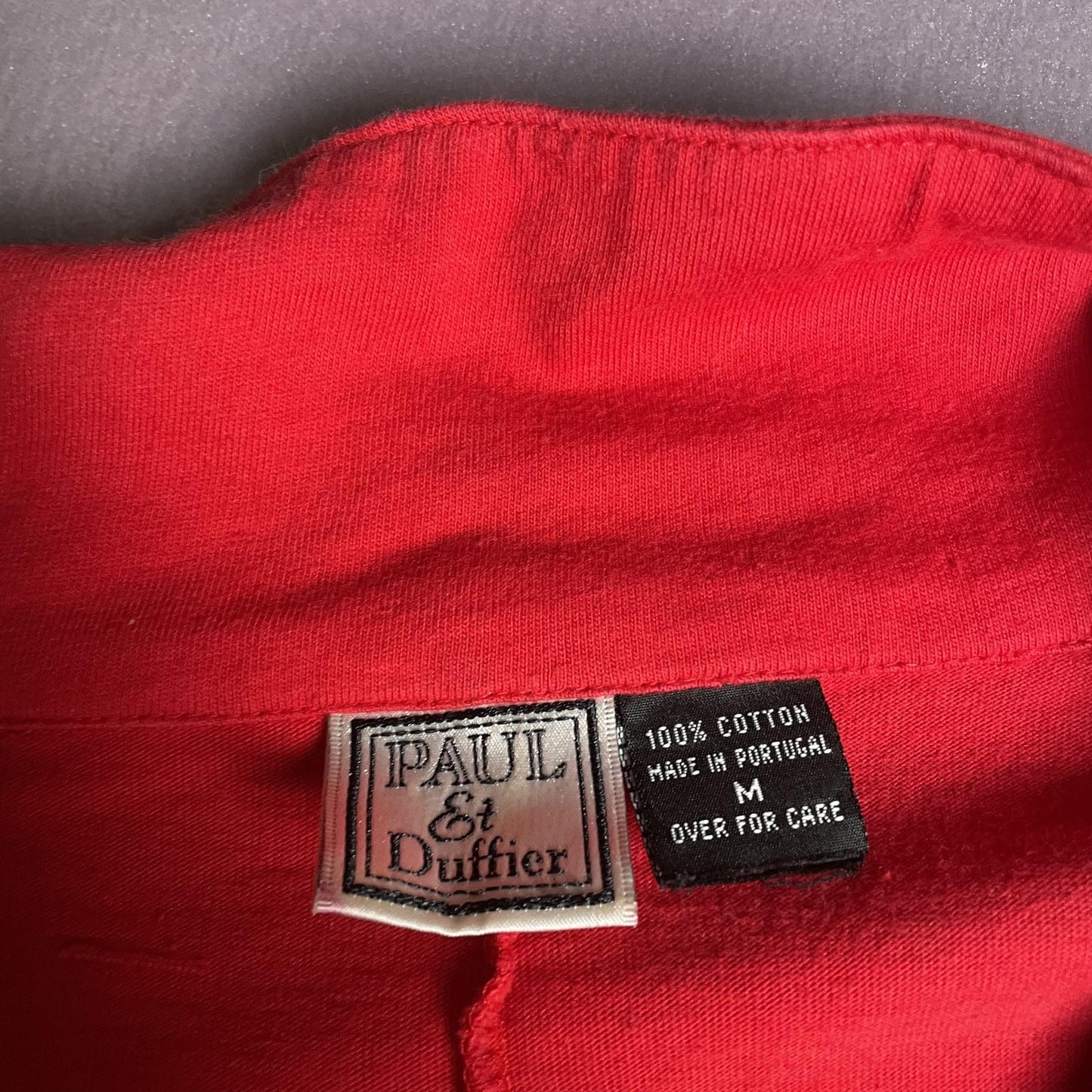 Paul Et Duffier Shirt Womens Medium Red Button Front 3/4 Sleeve Cotton Top Boxy