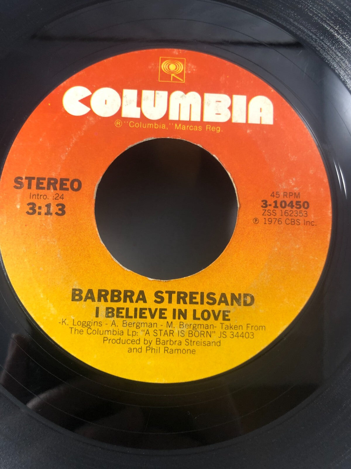 Barbra Streisand "A Star is Born / I Believe in Love" 45 RPM Vinyl 1976 Colu VG