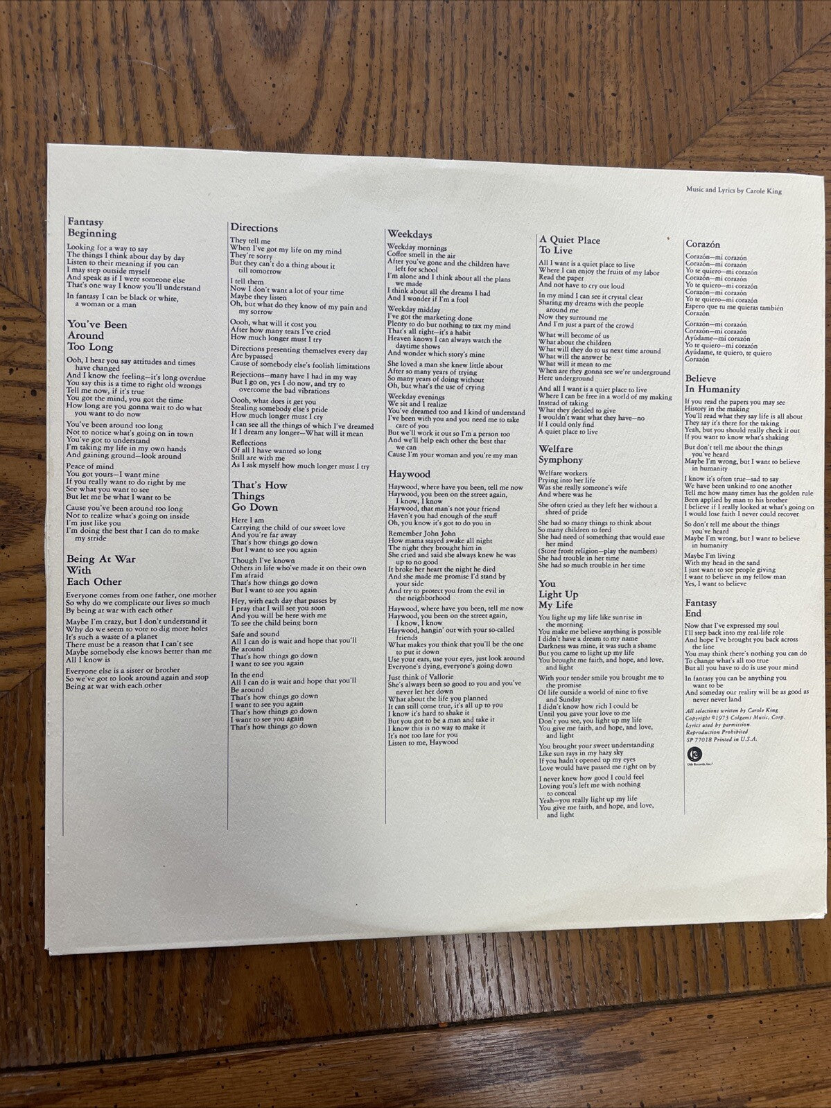 carole king fantasy vinyl album lp Vintage 60s Folk Country G+