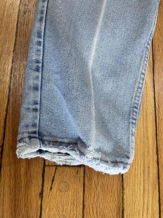 Vintage Levis 614 Jeans Mens 36x32 Light Wash Distressed Flex Made USA 90s Denim