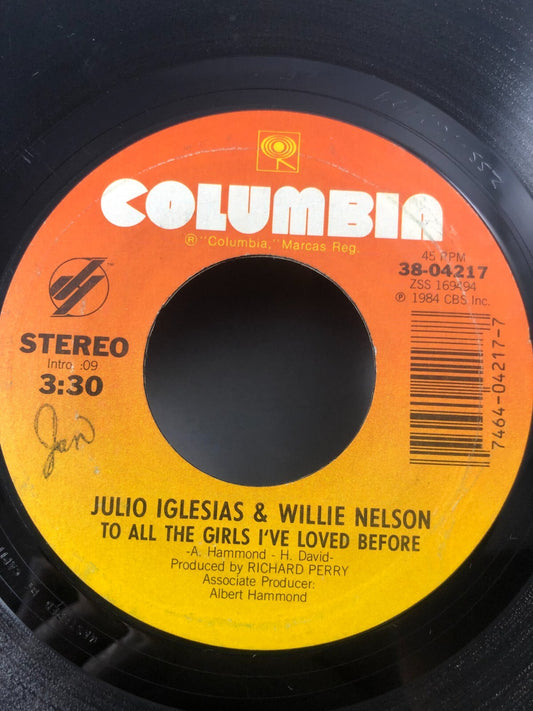 JULIO IGLESIAS, I Don't Want To Wake You/To All The Girls 45RPM Record VG